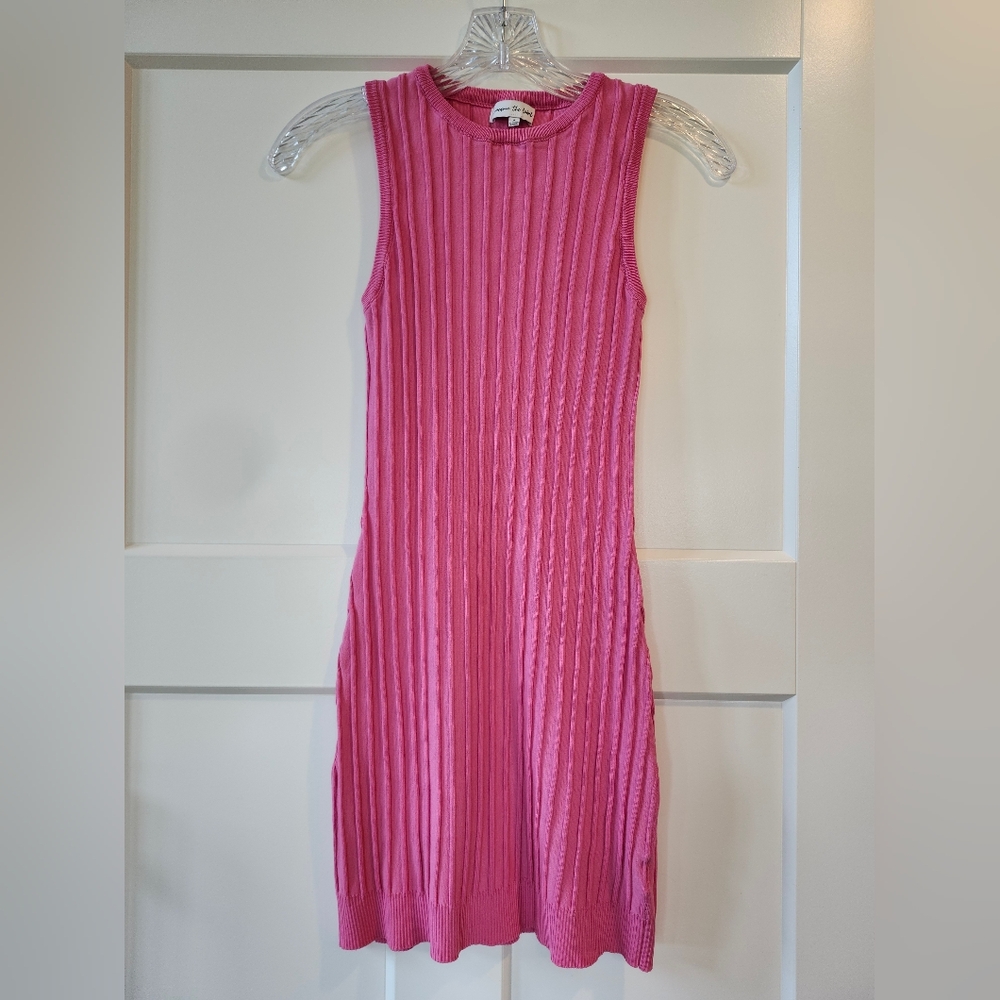 Jacqui E Ribbed Midi Dress in Bright Pink